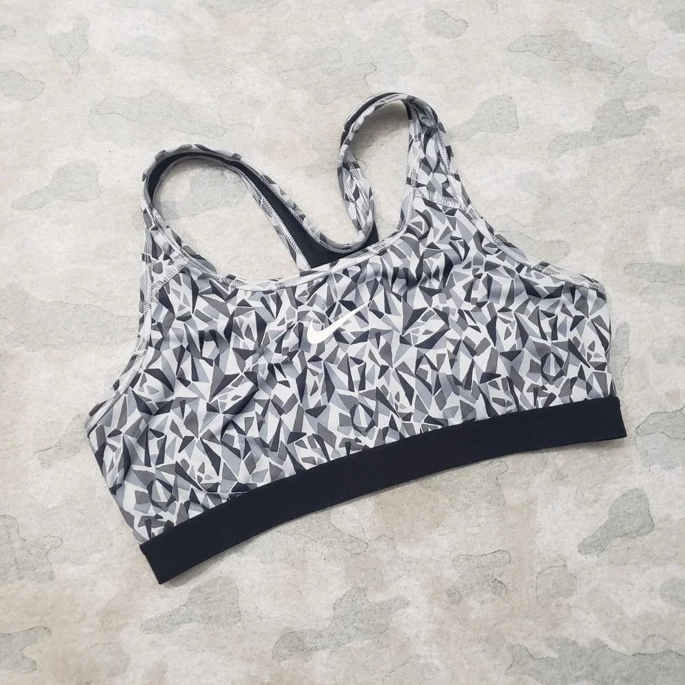 Nike Sports Bra Womens Large Gray Dri-Fit Pullover Gym Fitness Running Outdoors